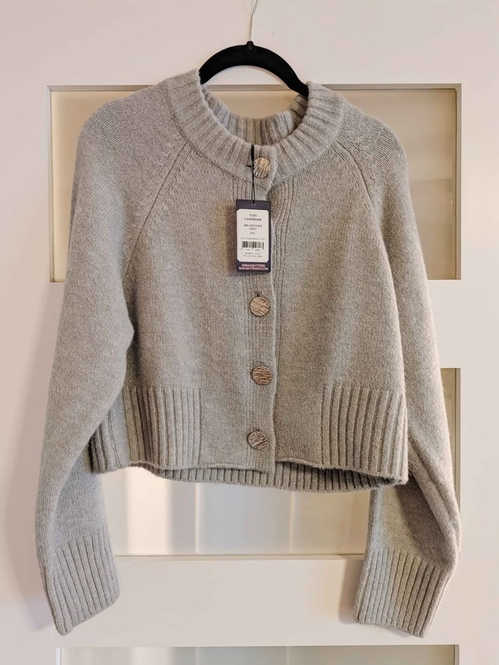 Smash & Tess Women's Grey Button-Front Rib Hem Sweater Cardigan